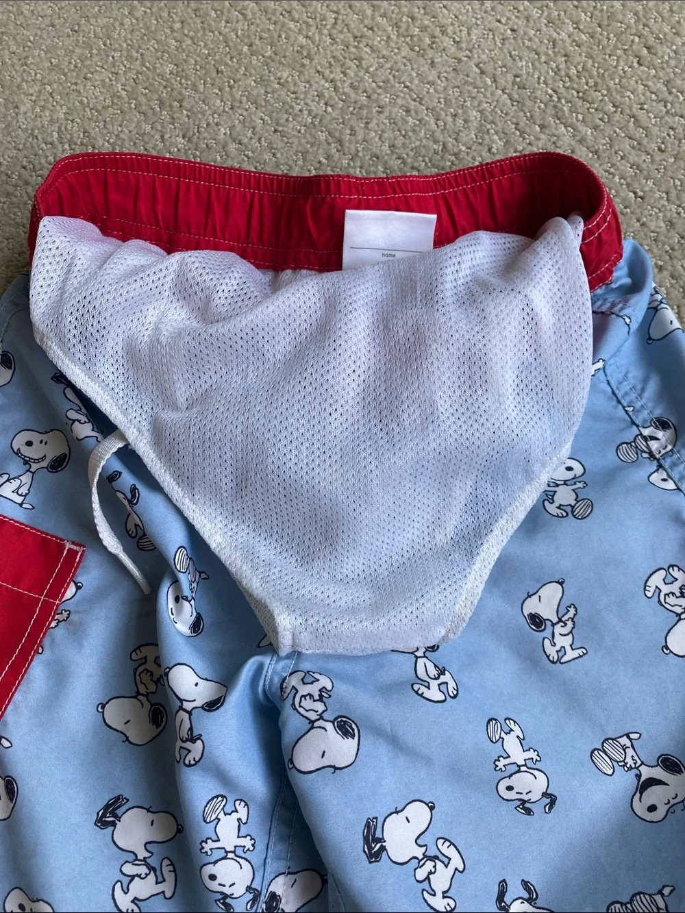 Hanna Andersson Peanuts Light Blue & Red Snoopy Swim Shorts